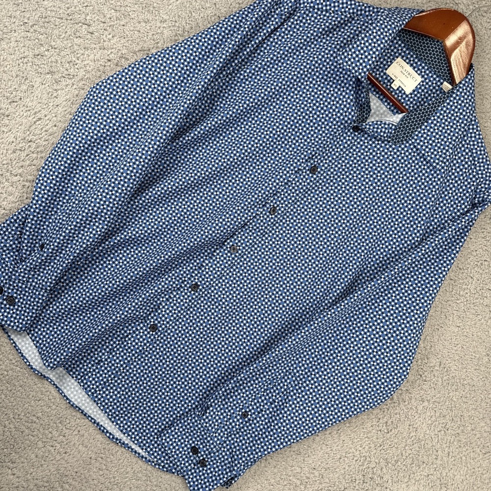 Con.Struct Shirt Mens XL Slim Fit 4 Way Stretch Blue Geometric‎